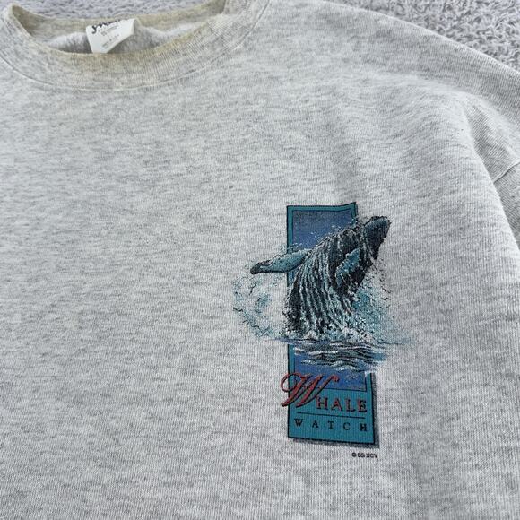 Vintage Sansegal Whale Watch Sweatshirt Mens XL Gray Morro Bay Ocean Graphic 90s - Picture 5 of 11